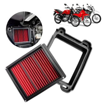 PLASMOTO - FILTRO AR LAVAVEL + MOLDURA - BROS 125/150/160 -CG FAN/CARGO/TITAN 150 2009/2013 - POP 100/110 - XRE 190 - PRETO