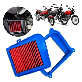 PLASMOTO - FILTRO AR LAVAVEL + MOLDURA - BROS 125/150/160 -CG FAN/CARGO/TITAN 150 2009/2013 - POP 100/110 - XRE 190 - AZUL C/ VERMELHO
