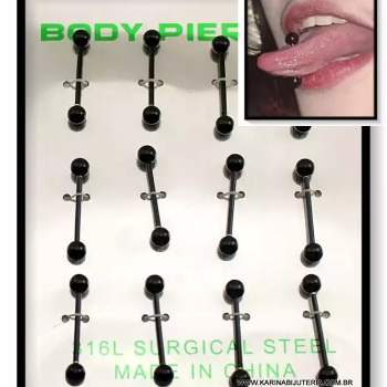 PIERCING DE LINGUA PRATA/PRETO/COLORIDO