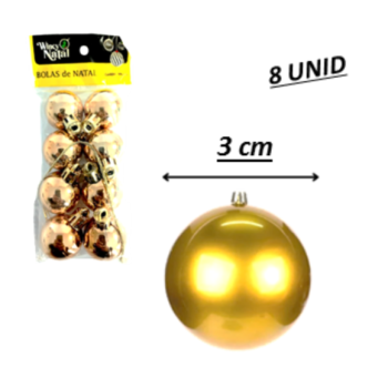 BOLA DE NATAL LISA 3CM C/08PCS DOURADA