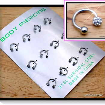 PIERCING FERRADURA G PEDRA COLORIDA - CADA