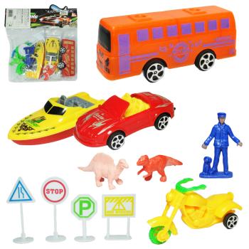KIT VEICULO COM CARRO + ONIBUS E ACESSORIOS RODA LIVRE 11 PECAS