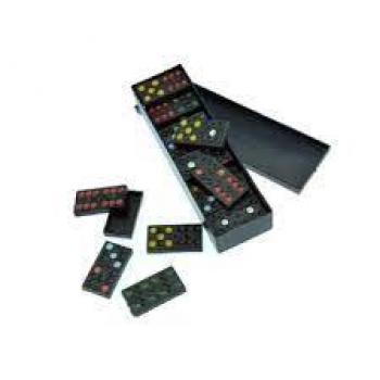 DOMINO DE PLASTICO 45X25X5MM COM PONTO COLORIDO NO ESTOJO