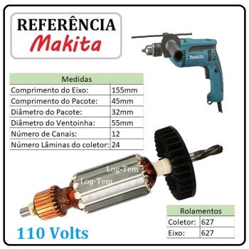 INDUZIDO / ROTOR / MOTOR MAKITA 110 V - HP 1620 - IMPORTADO