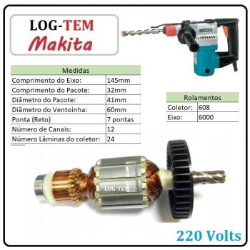 K-2-3-5 / 516268-3 - INDUZIDO / ROTOR / MOTOR - MARTELETE MAKITA 220 V - HR 2010 - POS.50 - ORIGINAL