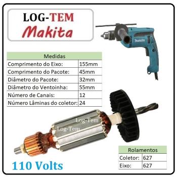 INDUZIDO / ROTOR / MOTOR - FURADEIRA MAKITA 110 V - HP 1620 - IMPORTADO