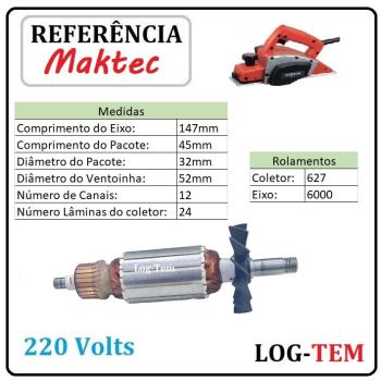 INDUZIDO / ROTOR / MOTOR - PLAINA MAKTEC 220 V - MT 190 - IMPORTADO
