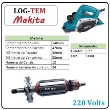 P-4-42 / 611663-3A - INDUZIDO / ROTOR / MOTOR - PLAINA ELETRICA MAKITA 220 V - 1900 B - POS.20 - ORIGINAL