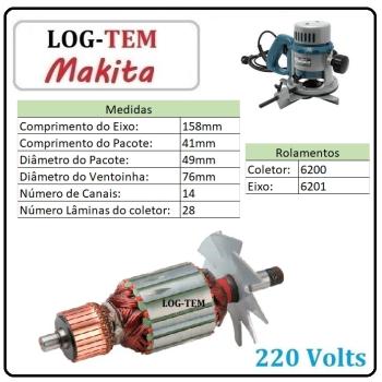 K-1-2-1 / M-2-10 / INDUZIDO / ROTOR / MOTOR - TUPIA MAKITA 220 V - 3601 B - IMPORTADO