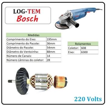 I-2-1-1 / F000605229 - INDUZIDO / ROTOR / MOTOR - ESMERILHADEIRA 220 V - 1751 NEW  - GWS 22-180 - POS.3 - IMPORTADO (CURTO)