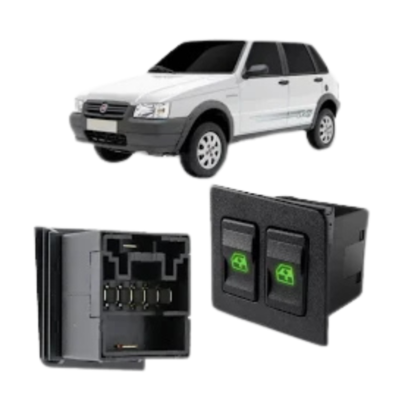 BOTAO INTERRUPTOR DE VIDRO ELETRICO FIET UNO LED-VERDE DUPLO