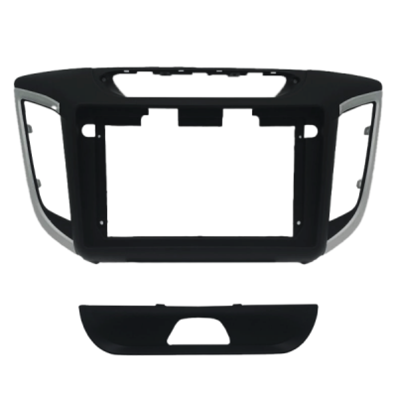 MOLDURA PLASTICA 9 POLEGADAS COMPATIVEL COM HYUNDAI CRETA 2016/21 PRETO FOSCO COM DETALHE PRATA