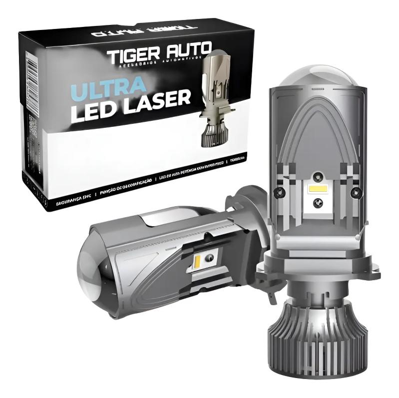 LED LASER H4 DE ALTA POTENCIA COM PROJETOR 60W 6500K 12V/24V