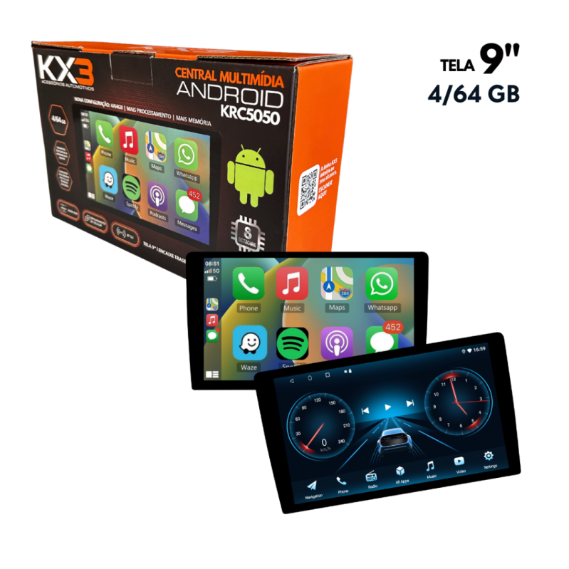ANDROID 9 2DIN, 4GB RAM 64GB MEMORIA CP/AA SEM FIO