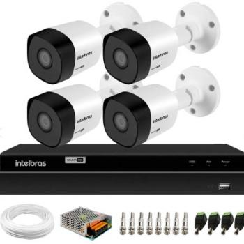 Kit 4 Câmeras Intelbras HD 720p Visão Noturna 20m IP67 + DVR Intelbras MHDX 1204 4 Canais
