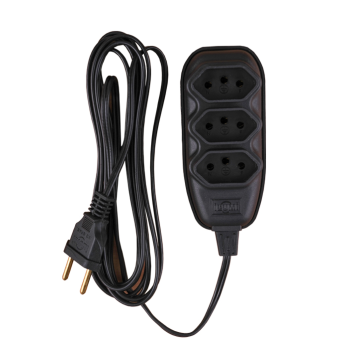 EXTENSAO ILUMI 3MTS CABO PP CHATO CH3 2P+T 10A - PRETO - R.17992