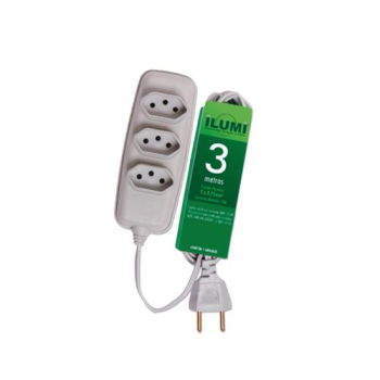 EXTENSAO ILUMI 3MTS CABO PP CHATO CH3 2P+T 10A - BRANCO - R.16991/17991