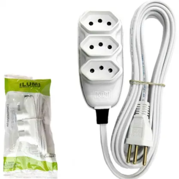 EXTENSAO ILUMI 5MTS CABO PP CHATO CH3 2P+T 10A - BRANCO - R.169950/17100/171001