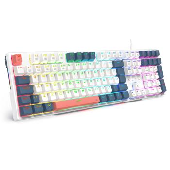 TECLADO MECANICO GAMER REDRAGON TRUNDLE RGB BRANCO, AZUL E ROSA SWITCH MARROM