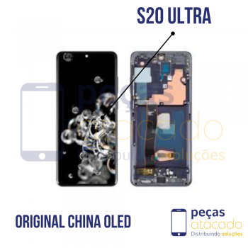 S-1002 FRONTAL SAMSUNG S20 ULTRA  COM ARO PRATA ORIGINAL CHINA OLED