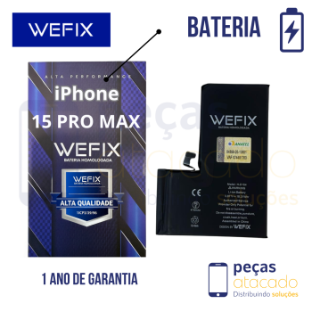 BA-0600 BATERIA WEFIX IPHONE 15 PRO MAX ANATEL GENUINA (NAO PRECISA TROCAR EPROM) (1 ANO DE GARANTIA)