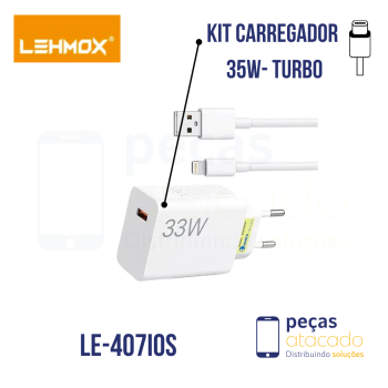 KIT CARREGADOR (LEHMOX) USB PARA LIGHTNING 33W (LE-407IOS)