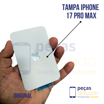 N-0248 TAMPA TRASEIRA COM SUPORTE E IMÃ IPHONE 17 PRO MAX (A3526) BRANCA (ARO PRATA) ORIGINAL