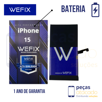 BA-0655 BATERIA WEFIX IPHONE 15 ANATEL GENUINA (NAO PRECISA TROCAR EPROM) (1 ANO DE GARANTIA)