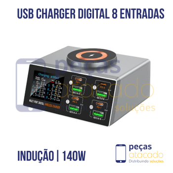 USB CHARGER DIGITAL 8 ENTRADAS | INDUÇÃO (XLX-X9S) 140W