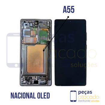 S-0954 FRONTAL SAMSUNG A55 COM ARO AZUL ESCURO NACIONAL OLED