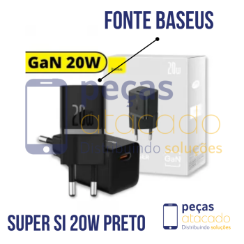 FONTE BASEUS USB-C 20W SUPER SI QUICK CHARGER PRETO