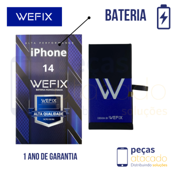 BA-0416 BATERIA WEFIX IPHONE 14 (A2649) ANATEL GENUINA (NAO PRECISA TROCAR EPROM) (1 ANO DE GARANTIA)