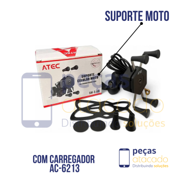 SUPORTE DE CELULAR PARA MOTO ADEC EM METAL COM CARREGAMENTO (AC-6213)