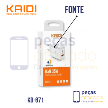 FONTE KAIDI USB +TIPO C 35W (KD-671)