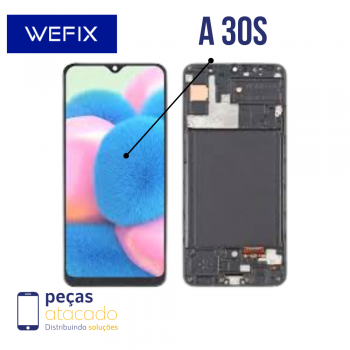 S-0485 FRONTAL SAMSUNG A30S (SM-A307) COM ARO PRETO NACIONAL WEFIX OLED