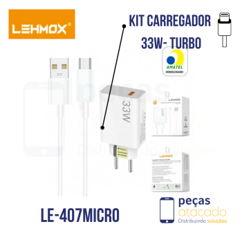 KIT CARREGADOR (LEHMOX) USB PARA MICRO V8 33W (LE-407MICRO)