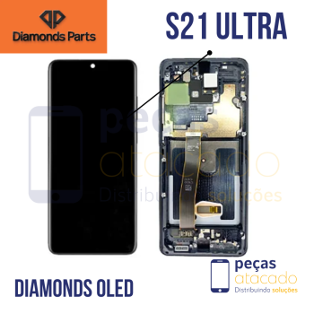 S-1038 FRONTAL SAMSUNG S21 ULTRA (SM-G918) COM ARO PRETO DIAMONDS SOFT OLED
