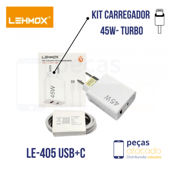 KIT CARREGADOR (LEHMOX) USB + C PARA TIPO C 45W (LE-405)