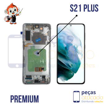 S-1015 FRONTAL SAMSUNG S21 PLUS COM ARO PRATA MACAQUINHO OLED