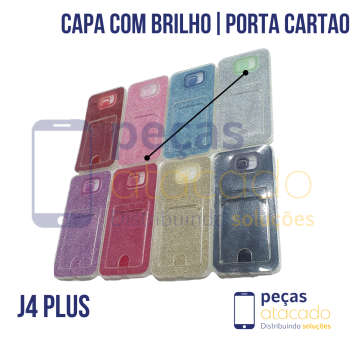 CAPA TRANSPARENTE COM BRILHO E PORTA CARTÃO SAMSUNG J4 PLUS