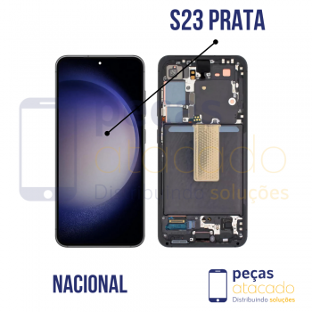 S-0988 FRONTAL SAMSUNG S23 (S911) COM ARO PRATA NACIONAL AMOLED