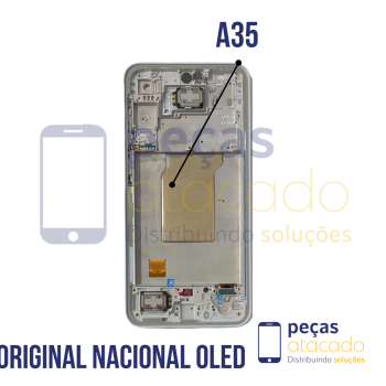 S-0990 FRONTAL SAMSUNG A35 (SM-A356) COM ARO AZUL CLARO ORIGINAL NACIONAL OLED