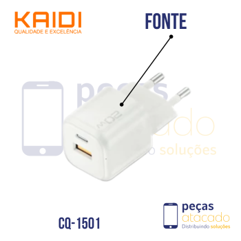 FONTE KAIDI USB +TIPO C 20W (CQ-1501)