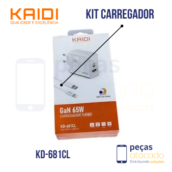 KIT CARREGADOR KAIDI USB PARA LIGHTNING 65W (KD-681CL)