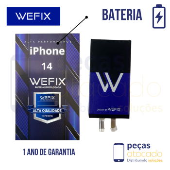 BA-0736 BATERIA WEFIX IPHONE 14 (A2649) ANATEL (SEM FLEX) (1 ANO DE GARANTIA)