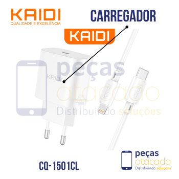KIT CARREGADOR KAIDI USB + C | TIPO C PARA TIPO LIGHTNING 20W  CQ-1501CL