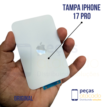 N-0247 TAMPA TRASEIRA COM SUPORTE E IMÃ IPHONE 17 PRO (A3523) BRANCO (ARO PRATA) ORIGINAL