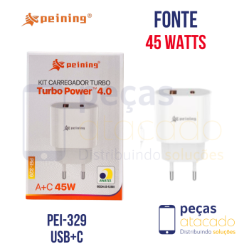 FONTE PEINING DUAS SAIDAS USB+C 45W (PEI-329)