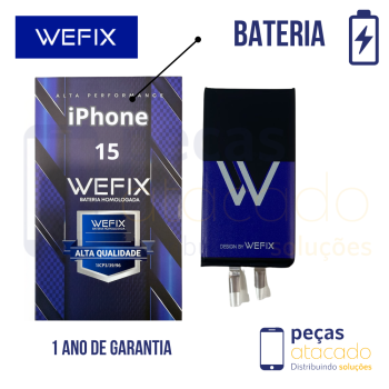 BA-0729 BATERIA WEFIX IPHONE 15 ANATEL (SEM FLEX) (1 ANO DE GARANTIA)