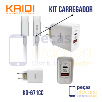 KIT CARREGADOR KAIDI USB +TIPO C | TIPO C  35W (KD-671CC)